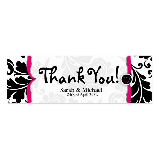 Pink & black damask Wedding favor Gift tag Business Cards