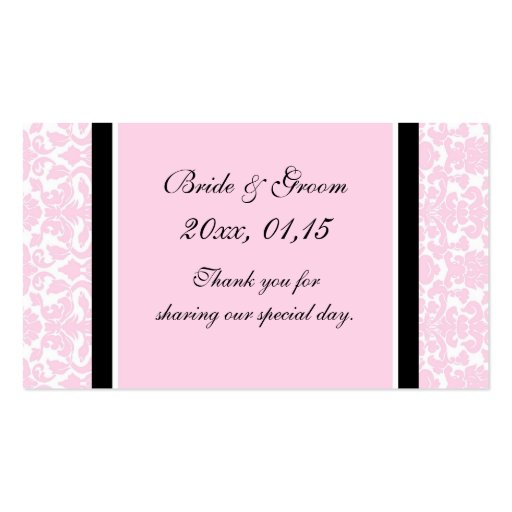 Pink Black Damask Wedding Favor Tags Business Card Templates (front side)