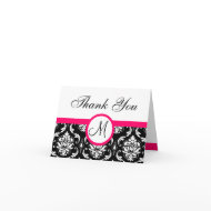 Pink Black Damask Wedding Monogram Thank You Card card