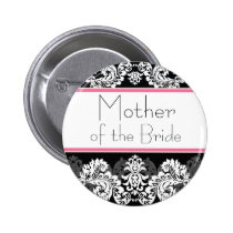 Pink & Black Damask Wedding Party Button buttons