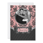 Pink &amp; Black Damask Wedding Photo Thank You Cards Personalized Invitation