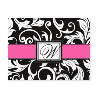 Pink Black Damask Wedding Save the Date Postcards postcard