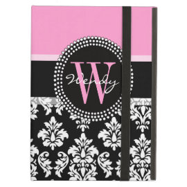 Pink, Black Damask Your Initial, Your Name iPad Covers