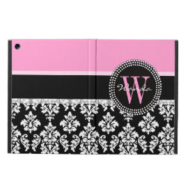 Pink, Black Damask Your Initial, Your Name Cover For iPad Air