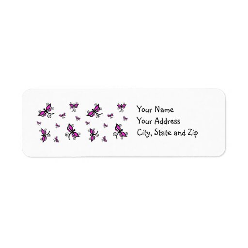 Pink & black Dragonflies on address label