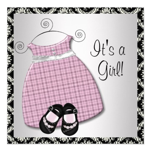 Pink Black Dress Shoes Pink Black Damask Baby Girl Custom Invites