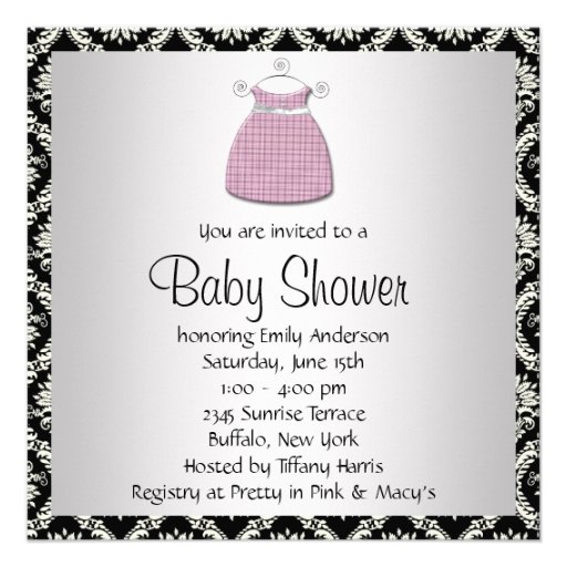 Pink Black Dress Shoes Pink Black Damask Baby Girl Custom Invites