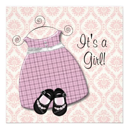 Pink Black Dress Shoes Pink Black Damask Baby Girl Custom Invitations