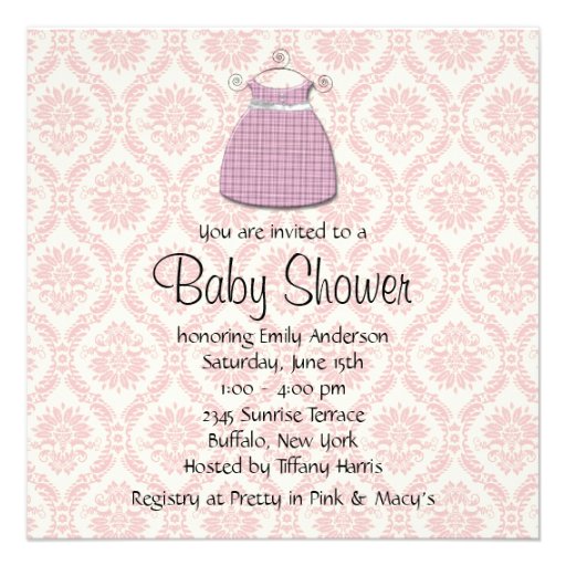 Pink Black Dress Shoes Pink Black Damask Baby Girl Custom Invitations