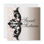 Pink & Black Elegant Damask Birthday Invitation