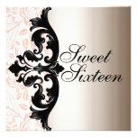 Pink & Black Elegant Damask Birthday Invitation