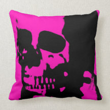 Pink black fashion razberry skull throw pillow