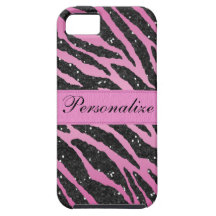 Pink & Black Faux Glitter Zebra Animal Print iPhone 5 Covers