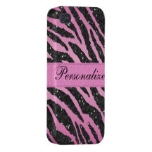 Pink & Black Faux Glitter Zebra Animal Print Covers For iPhone 4