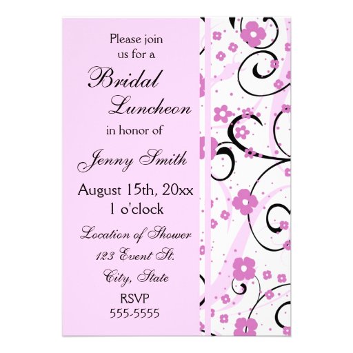 Pink Black Floral Bridal Luncheon Invitation Cards