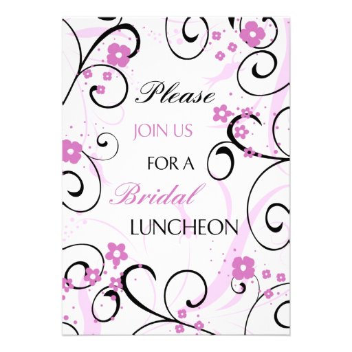 Pink Black Floral Bridal Luncheon Invitation Cards