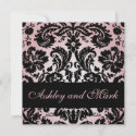 Pink Black Floral Damask Wedding Invitation
