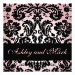 Pink Black Floral Damask Wedding Invitation