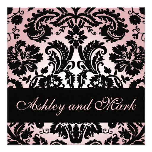 Pink Black Floral Damask Wedding Invitation