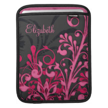 Pink Black Floral Personalized Rickshaw Sleeve Sleeves For iPads