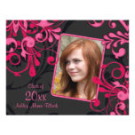Pink Black Floral Photo Graduation Invitation