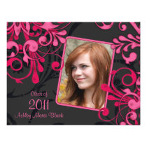 Pink Black Floral Photo Graduation Invitation