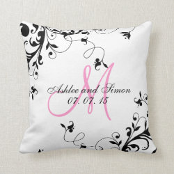 Pink Black Floral Wedding Keepsake Pillow