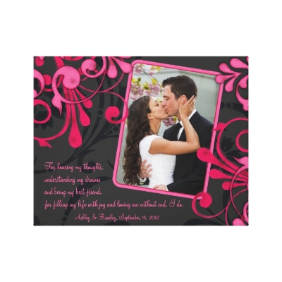 Pink Black Floral Wedding Photo Template Canvas by wasootch