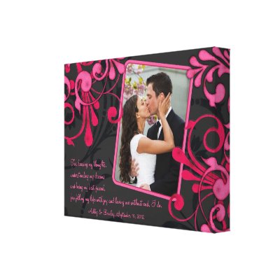 Pink Black Floral Wedding Photo Template Canvas Gallery Wrapped Canvas