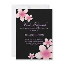 Pink/Black Frangipani Bat Mitzvah Birthday Invite