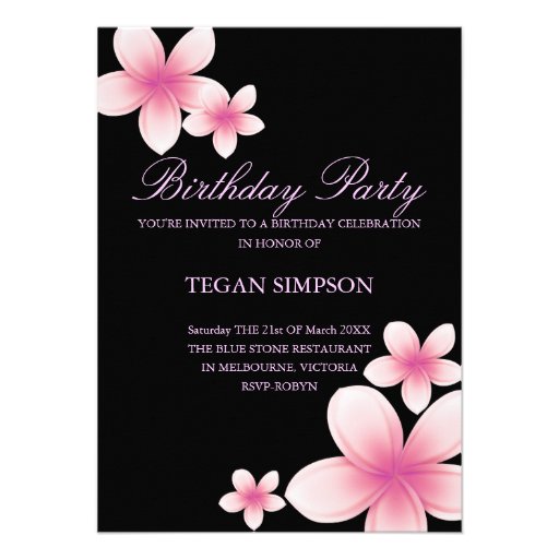 Pink & Black Frangipani Birthday Invite