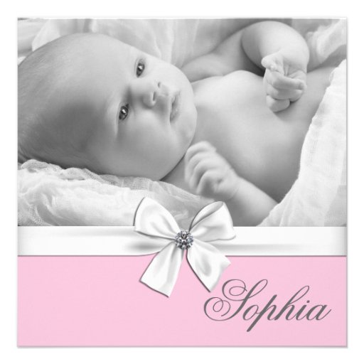 Pink Black Girls Photo Birth Announcements