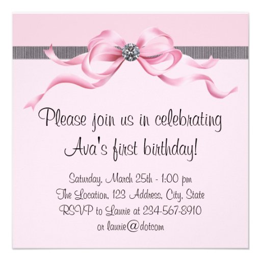 Pink Black Girls Photo First Birthday Party Custom Invite