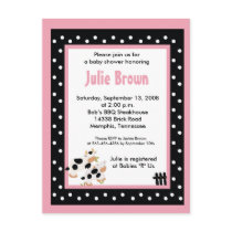 Pink & Black Girly Moo Cow Baby Shower Invitations postcards