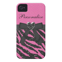 Pink & Black Glitter Zebra Print iPhone 4 Case