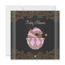 Pink Black Gold Lace Baby Girl Shower Invite