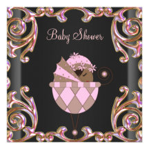 Pink Black Gold Lace Baby Girl Shower Invitations