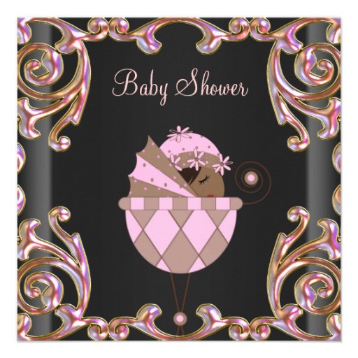 Pink Black Gold Lace Baby Girl Shower Invitations