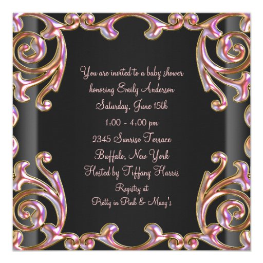Pink Black Gold Lace Baby Girl Shower Invitations