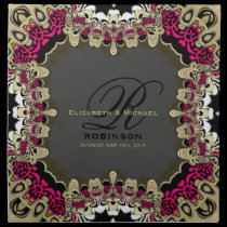 Pink+Black Gold Lace Monogram Wedding Napkin napkins