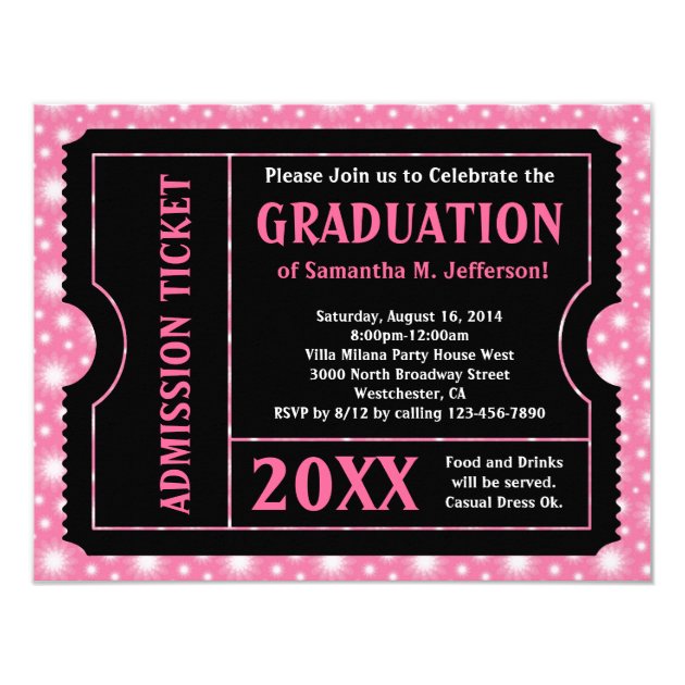 Pink Black Graduation Party Ticket Invitation (front side)