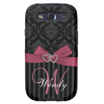 Pink, Black, Grey Damask Stripes Initial Case