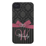 Pink, Black, Grey Damask Stripes Initial Case iPhone 4 Covers