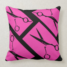 Pink black hair salon scissor decorative pillow