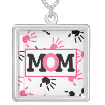 Pink & Black Handprints Mom Necklace