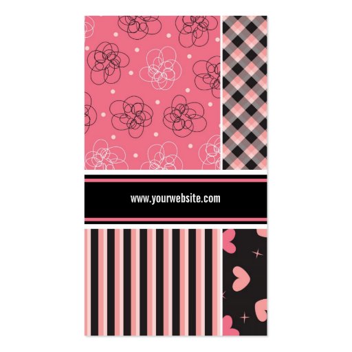 Pink Black Hearts Checks Stripes Plaid Pattern Business Card (back side)