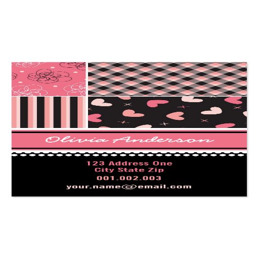 Pink Black Hearts Checks Stripes Plaid Pattern Business Card