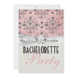 pink black hearts damask bachelorette party custom invites
