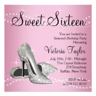 Pink Black High Heels Sweet 16 Party Personalized Announcement