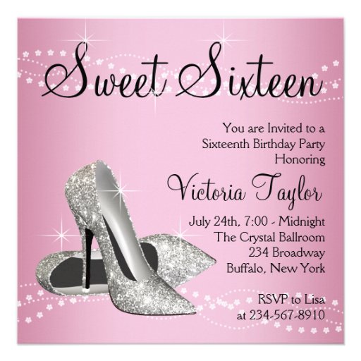Pink Black High Heels Sweet 16 Party Personalized Announcement (front side)